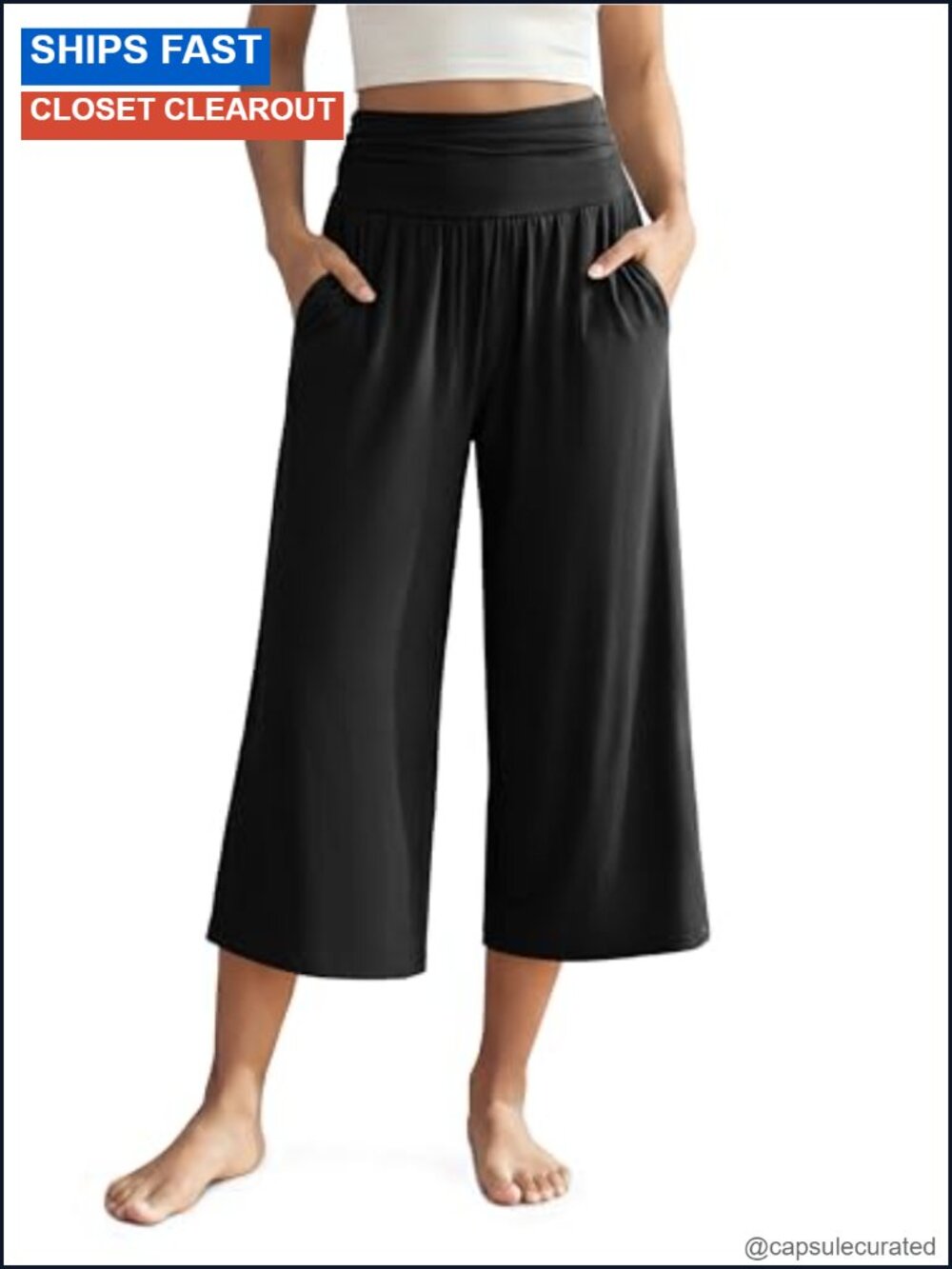 Wide Leg Pajama Lounge Capri Pants with Pockets Lightweight Comfy